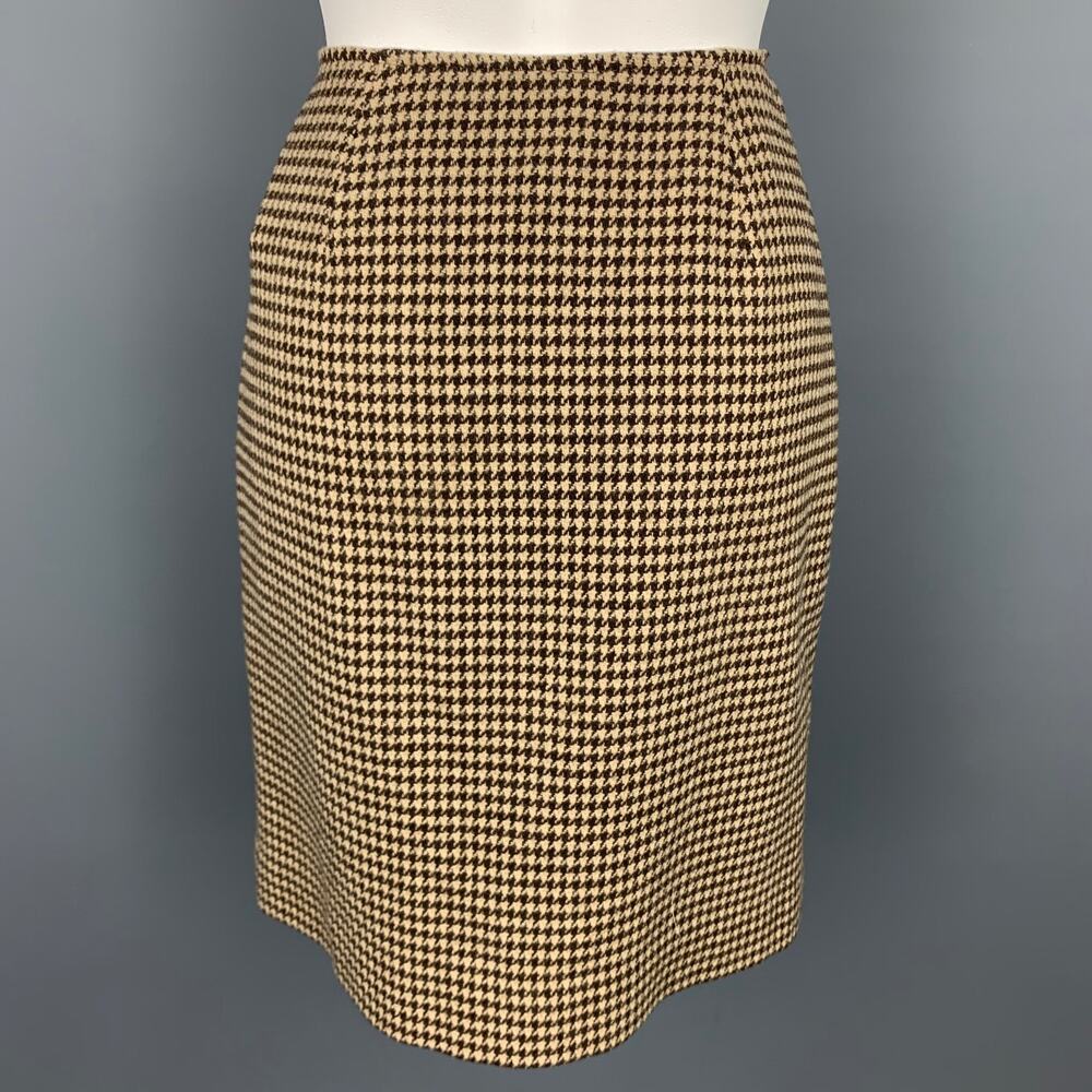 RALPH LAUREN Blue Label Size 8 Brown & Beige Houndstooth Wool Pencil Skirt - Picture 3 of 4